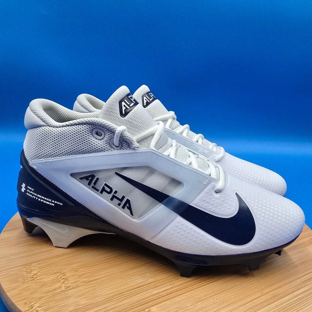 Nike Alpha Menace 4 Pro White Navy Football Cleats Men's Size 9 FD7037-104 NEW